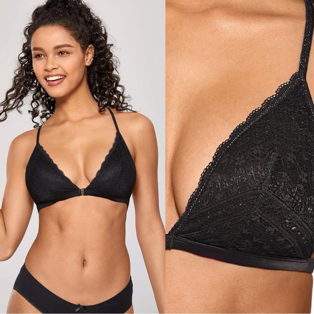 Dobreva Black Front Close Racerback Wireless Triangle Bra